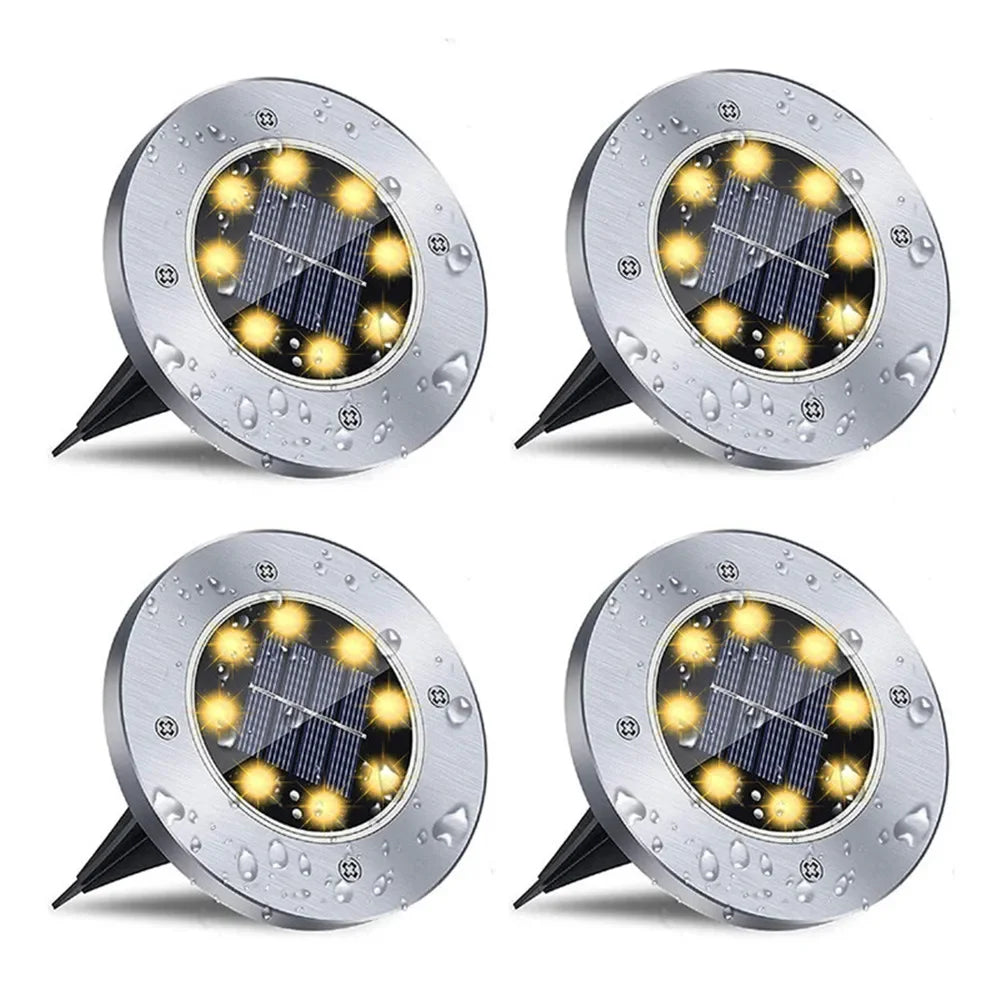 Solar Underground Disk Light – 4PCS 8LED Garden Spotlight