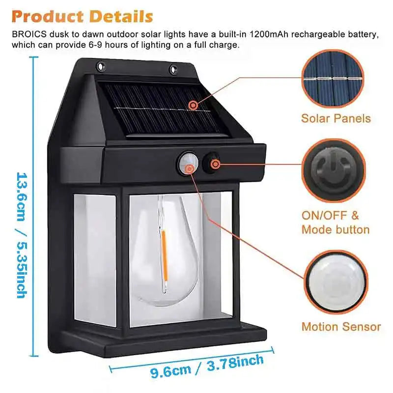 Solar Tungsten Wall Light – LED IP65 Motion Sensor Porch Garage