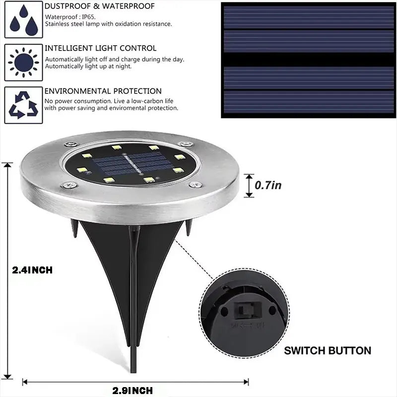 Solar Underground Disk Light – 4PCS 8LED Garden Spotlight