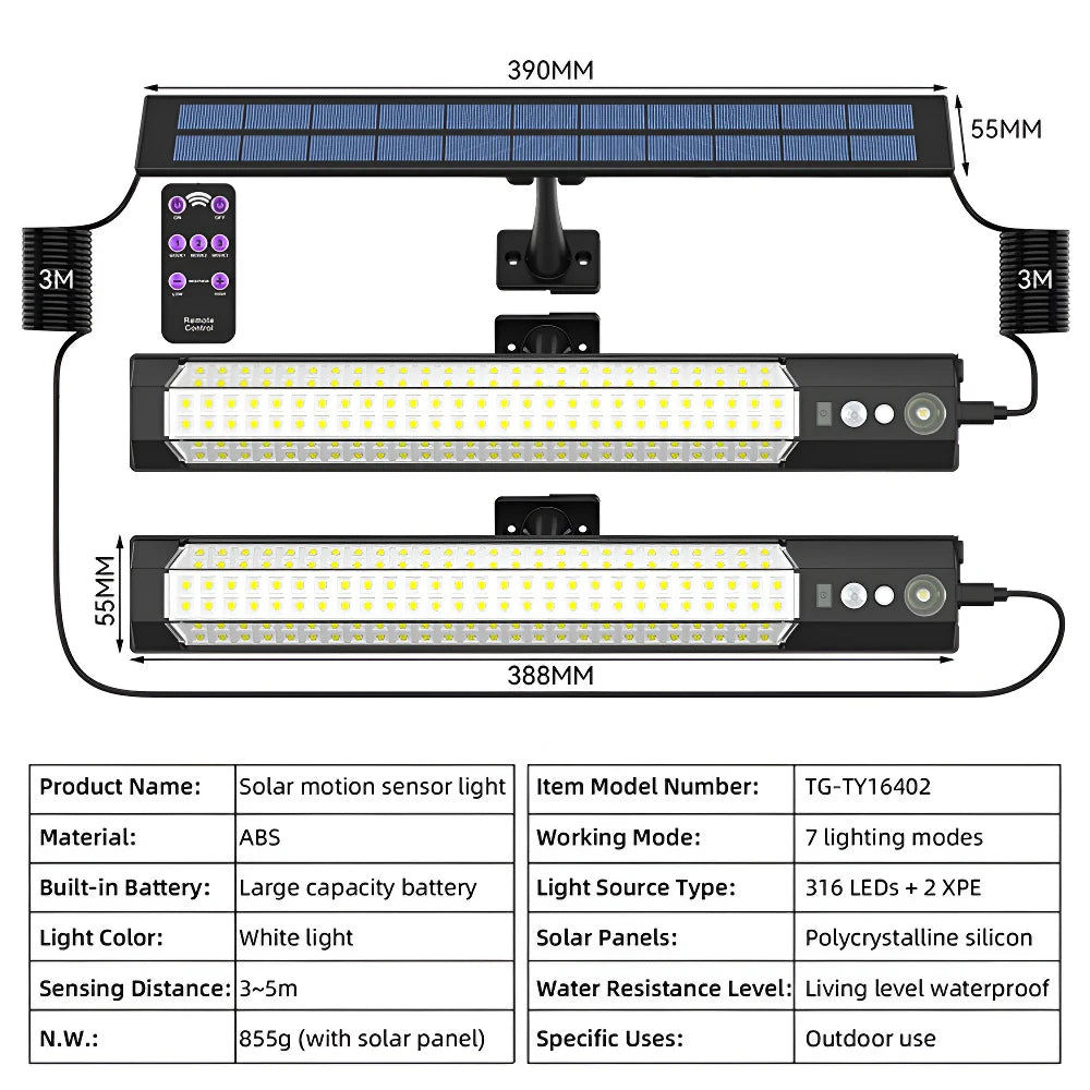 Solar Security Wall Light – 316LED Motion Sensor