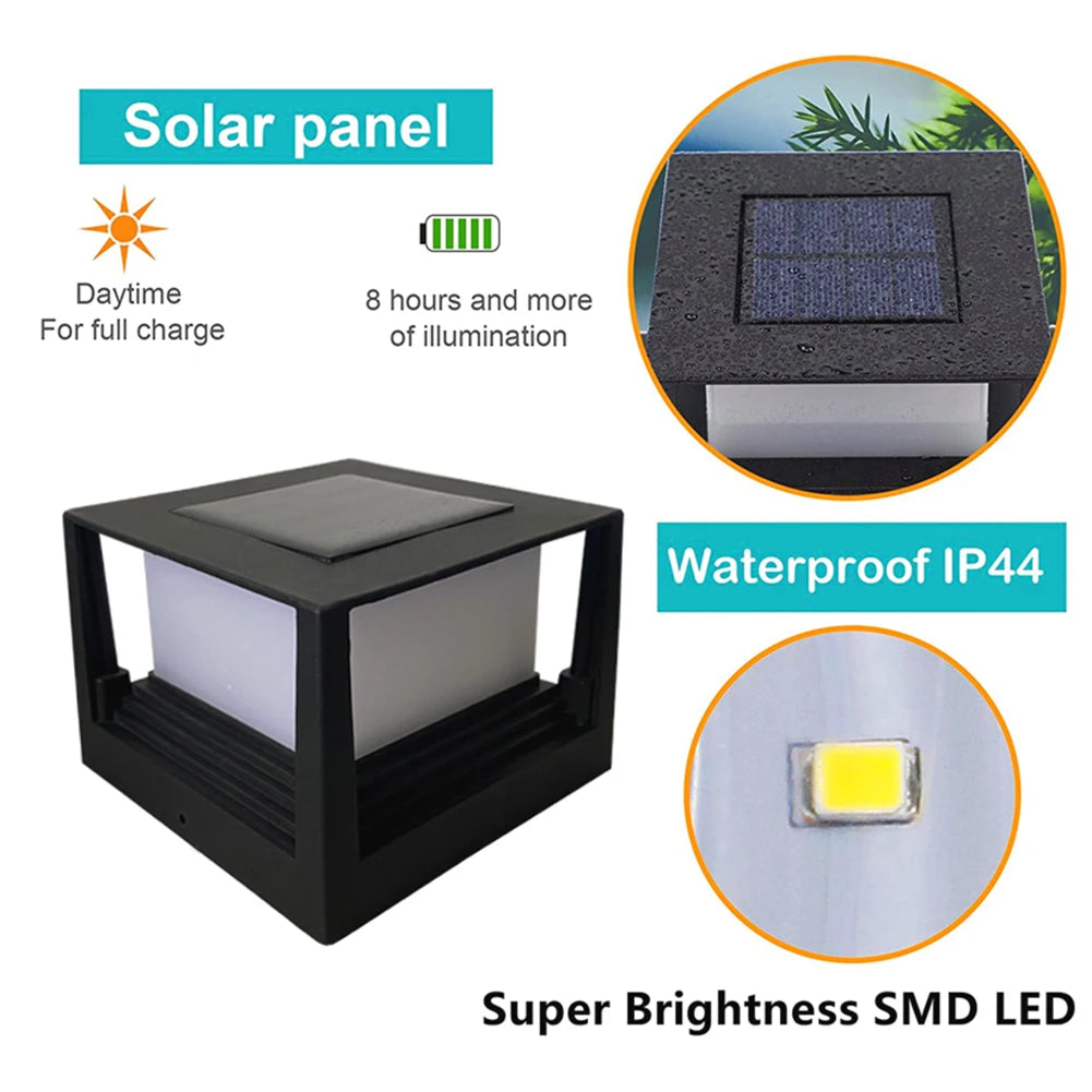 Solar Column Fence Gate Light – IP54 Waterproof