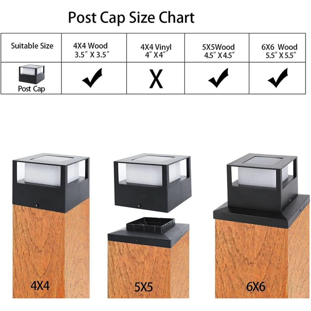 Solar Column Fence Gate Light – IP54 Waterproof