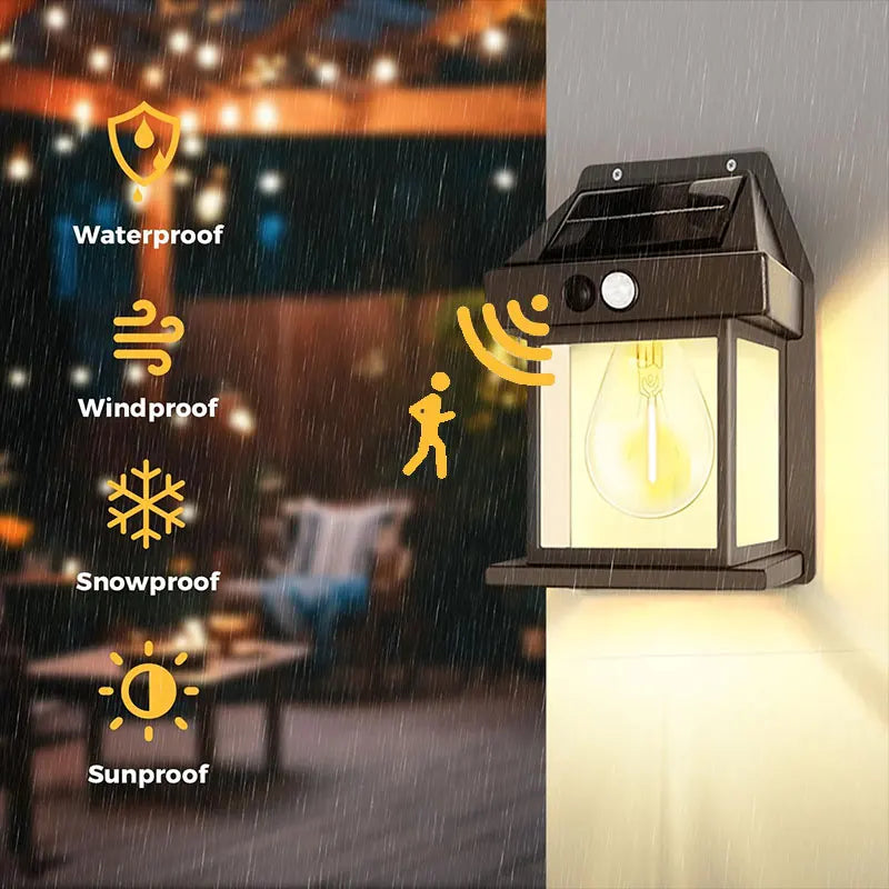 Solar Tungsten Wall Light – LED IP65 Motion Sensor Porch Garage
