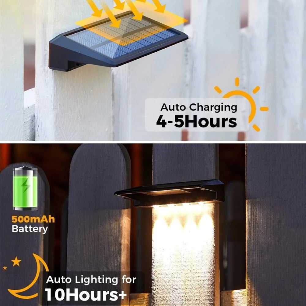 Solar Fence Wall Light 2-Pack – IP44 Waterproof